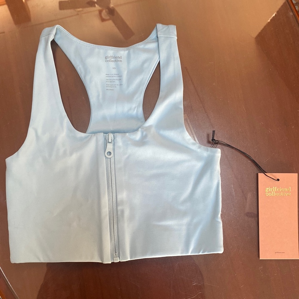 Girlfriend Collective Baby Blue Zip Front Sports Bra